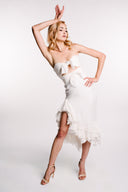 Rochie din in asimetrica cu prindere la bust