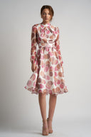 Rochie midi din voal de matase cu esarfe