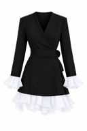 Rochie sacou cu volane din matase si cordon in talie