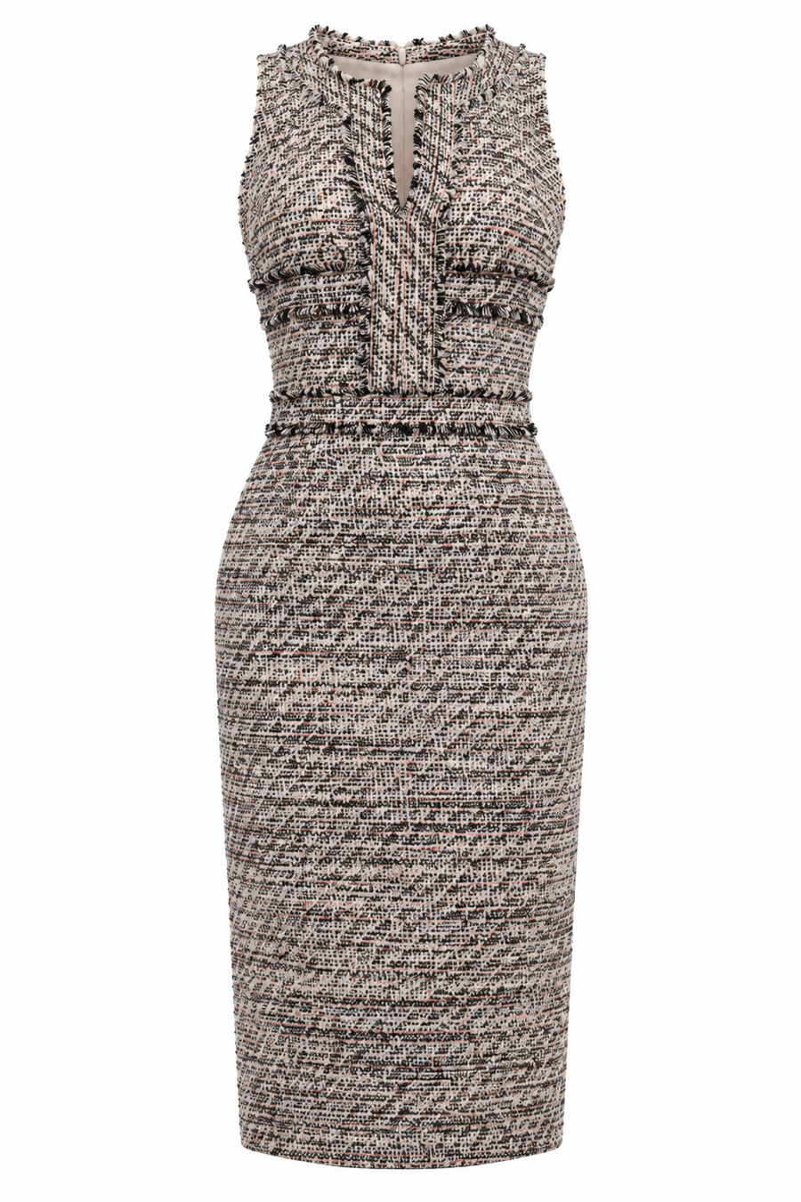Rochie midi din tweed cu guler inalt