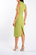 Rochie midi lime din tweed cu guler inalt