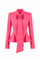 Pink blazer with scarf details and a structured waist