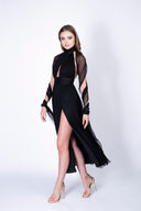 Rochie midi cu slit si esarfe tip capa
