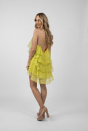 Rochie mini Lucky Lime cu volane din amestec de matase