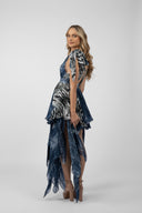 Short dress with print and scarves