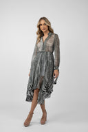 Midi dress with print and decorative buttons