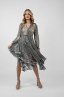 Midi dress with print and decorative buttons