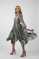 Midi dress with print and decorative buttons