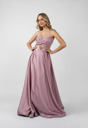 Long dress with draped bust and accentuated waist