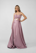 Long dress with draped bust and accentuated waist
