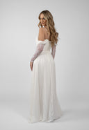 Dress with delicate ruched bodice and dropped sleeves