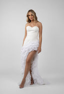 Asymmetrical silk dress with dramatic ruffles