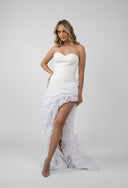 Asymmetrical silk dress with dramatic ruffles