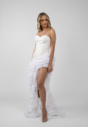Asymmetrical silk dress with dramatic ruffles