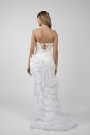 Asymmetrical silk dress with dramatic ruffles