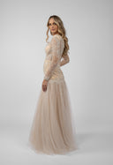 Mermaid dress with accessorized chantilly lace