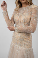 Mermaid dress with accessorized chantilly lace
