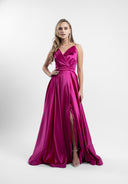 Long dress with lapels and wrap skirt