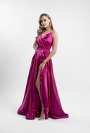 Long dress with lapels and wrap skirt