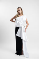 Rochie lunga cu corset si funda supradimensionala
