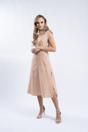Rochie midi cu decupaje si guler inalt
