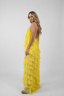 Rochie maxi cu volane din amestec de matase Lucky Yellow