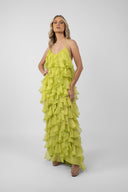 Rochie maxi cu volane din amestec de matase Lucky Lime