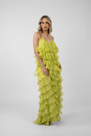 Rochie maxi cu volane din amestec de matase Lucky Lime