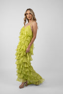 Rochie maxi cu volane din amestec de matase Lucky Lime