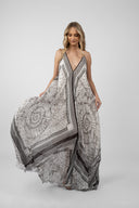 Rochie lunga din matase cu imprimeu grafic