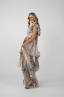 Short dress with exotic print and scarves
