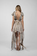 Short dress with exotic print and scarves