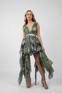 Short dress with print and scarves