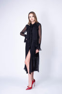 Rochie midi vaporoasa din matase Black