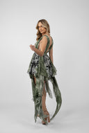 Short dress with print and scarves