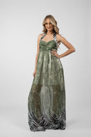 Long dress with print and draped bust