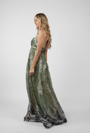Long dress with print and draped bust