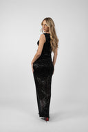 Long black sequin dress with front slit