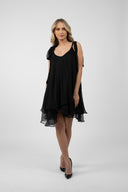 Rochie mini din matase cu esarfe Black