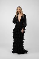 Long silk dress with deep neckline