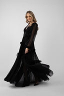 Long silk veil dress with open back