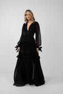 Long silk veil dress with open back