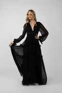 Long silk veil dress with open back