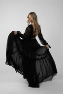 Long silk veil dress with open back