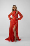 Long wrap dress with scarves