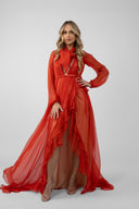 Long wrap dress with scarves