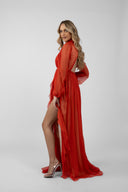 Long wrap dress with scarves