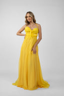 Long yellow dress with braided details