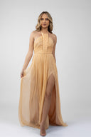 Long dress with braided bodice and side slit