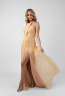 Long dress with braided bodice and side slit